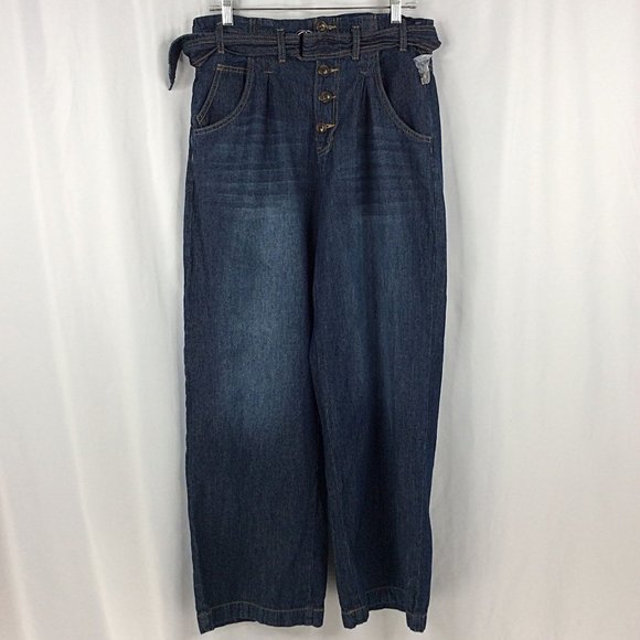 NEW Maurices Wide Leg Denim Chambray Belted Jeans Pants Womens Size 16 High Rise - Picture 1 of 8